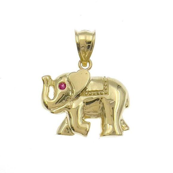 Elephant Pendant  10k Yellow Gold Lucky Charm 1" - Picture 1 of 4